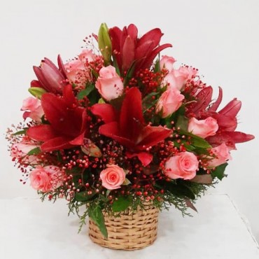 Beautiful Lilies N Roses Flower Basket